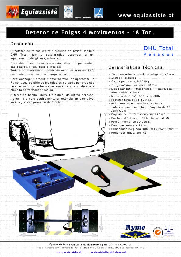 Ryme - Detetor de folgas hidráulico para teste de veículos Pesados
